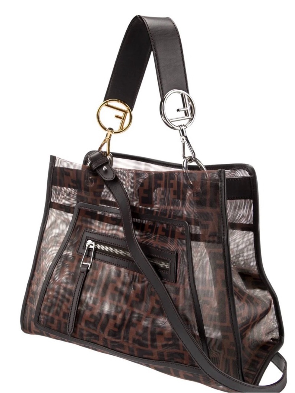 Fendi Brown Transparent Monogram Shoulder Bag with Dark Trim
